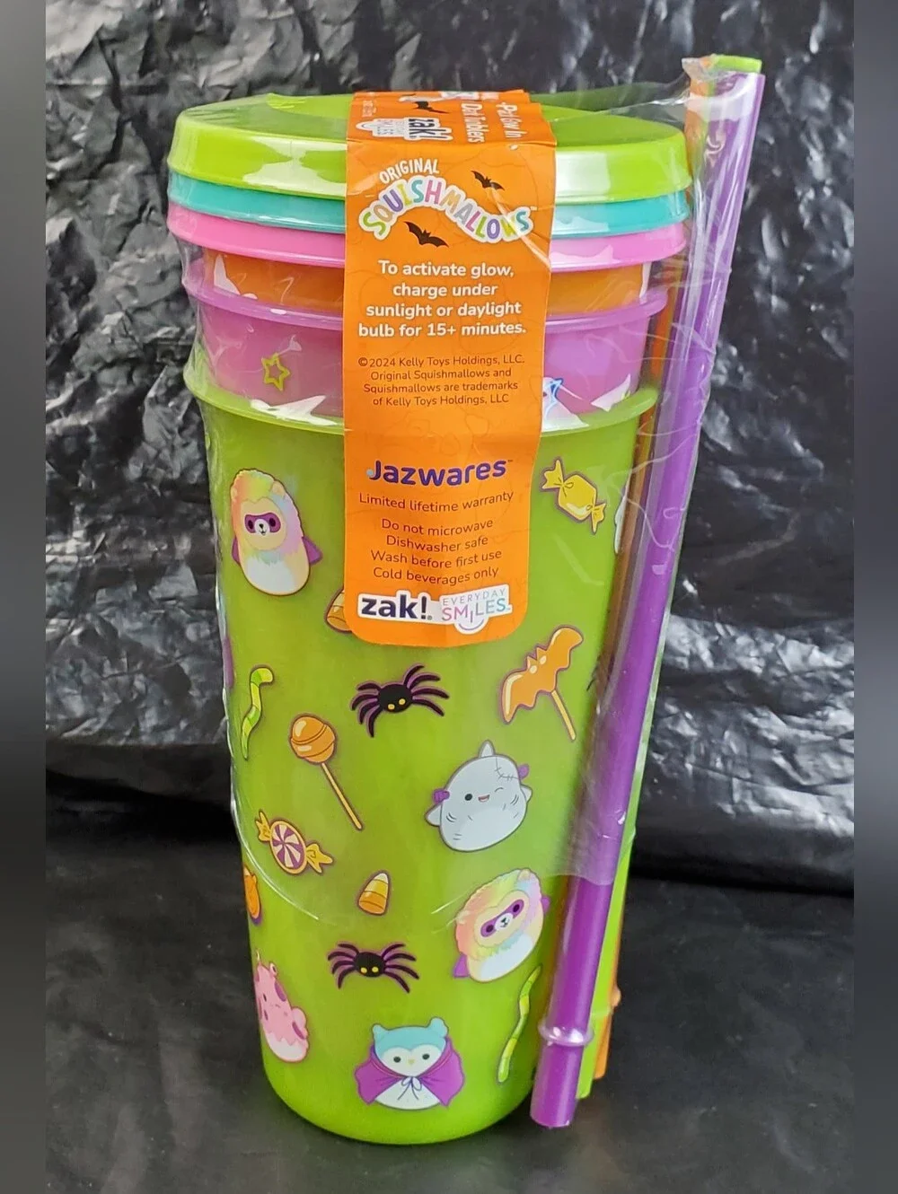 Zak! Jazwares Squishmallows Halloween Glow In The Dark Tumbler Cup Set - NWT